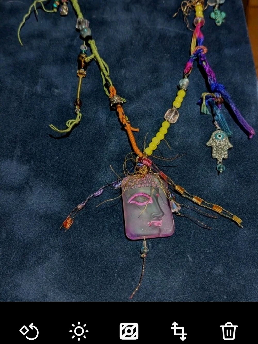 Bohemian Pink Buddha Glass Pendant Necklace with Multicolor Beads - Picture 5 of 10